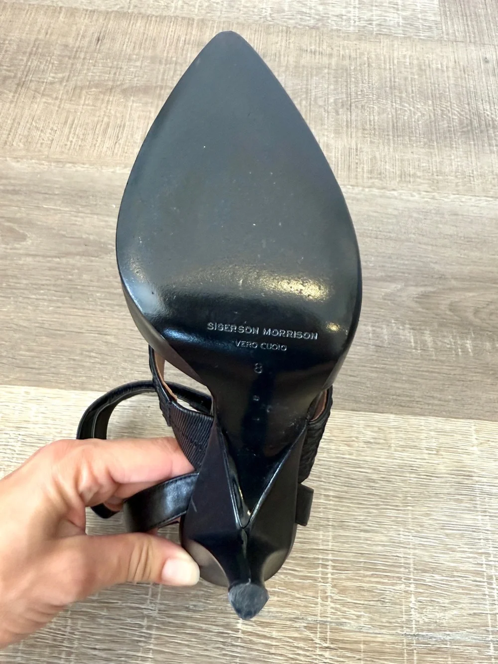 Sigerson Morrison Brielle Size 8 Black Leather Pointed Toe Heels